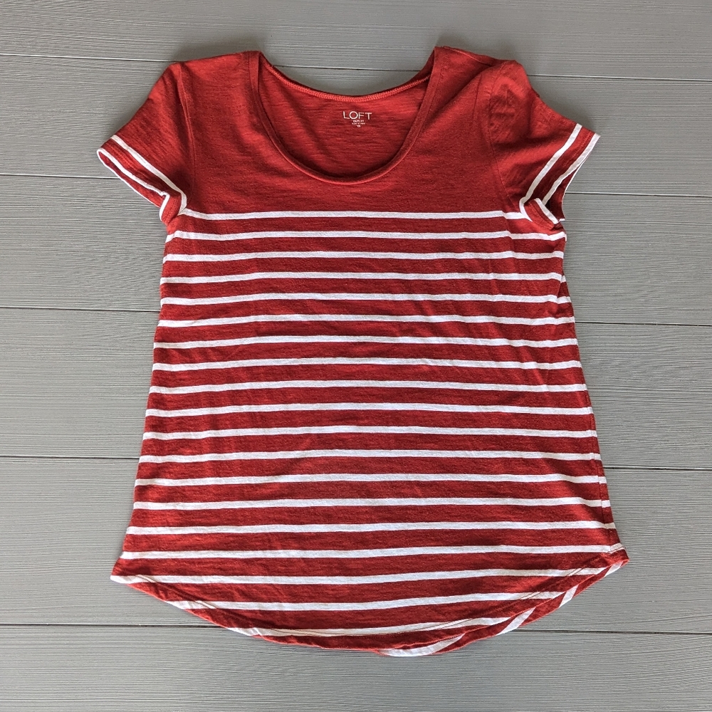 LOFT Womens Orange/White Striped Short Sleeve Crewneck Tshirt Xsmall XS